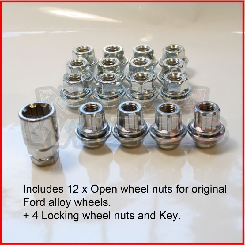 Open Alloy Wheel Nuts SET 12 + 4 Locking fits Ford Fiesta Mk 6 Original