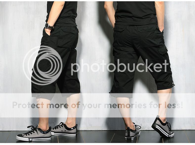 Mens Cargo Capri Shorts Pants Rope Casual 100/% Cotton Big Size Waist 28/"-44/"